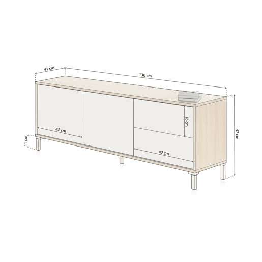 Armário TV Lea Artik White (Branco mate) - Carvalho canadiano 130 x 47 x 41 cm