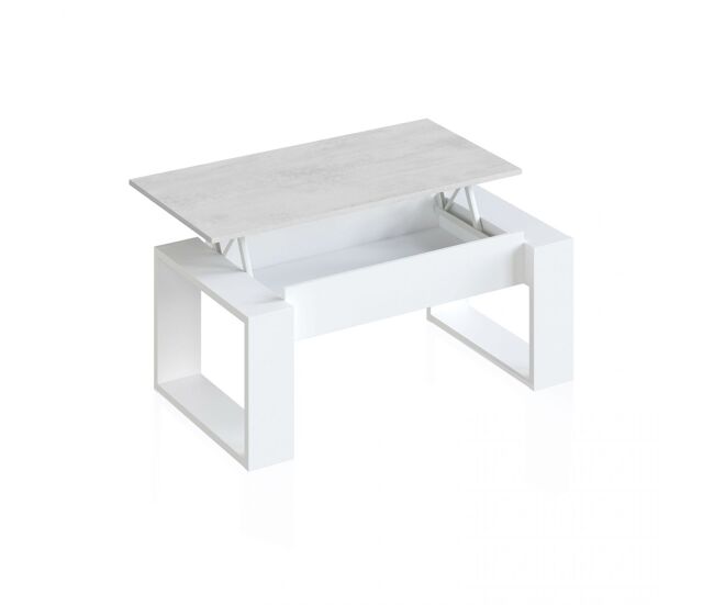 Mesa de centro elevable con almacenaje oculto en blanco artik y gris cemento 105x45-54 cm neo blanco artik (blanco mate) - gris cemento 105 x 45 x c