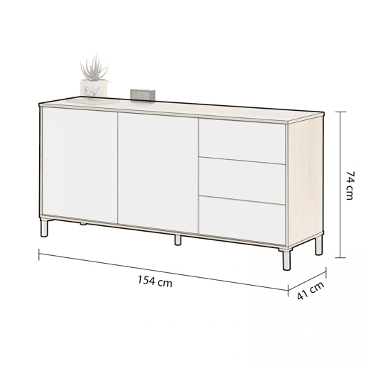 Aparador Lea Artik White (Branco mate) - Carvalho canadiano 154 x 74 x 41 cm