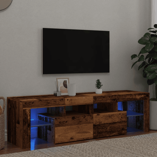 Móvel de TV - Modulo de TV - Armário de TV com luzes LED derivados de madeira madeira velha