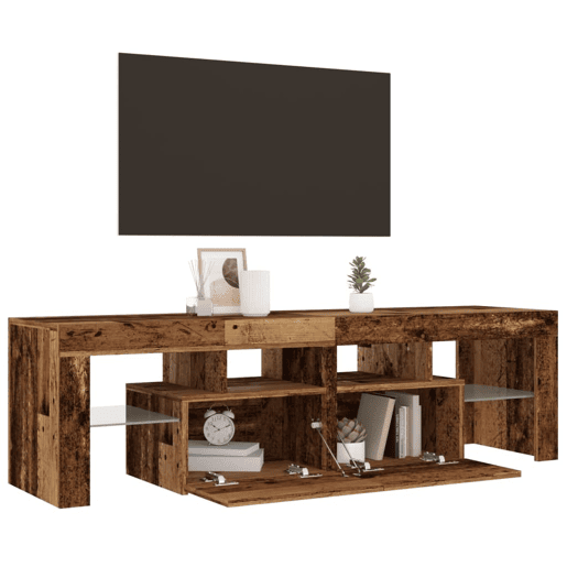 Móvel de TV - Modulo de TV - Armário de TV com luzes LED derivados de madeira madeira velha