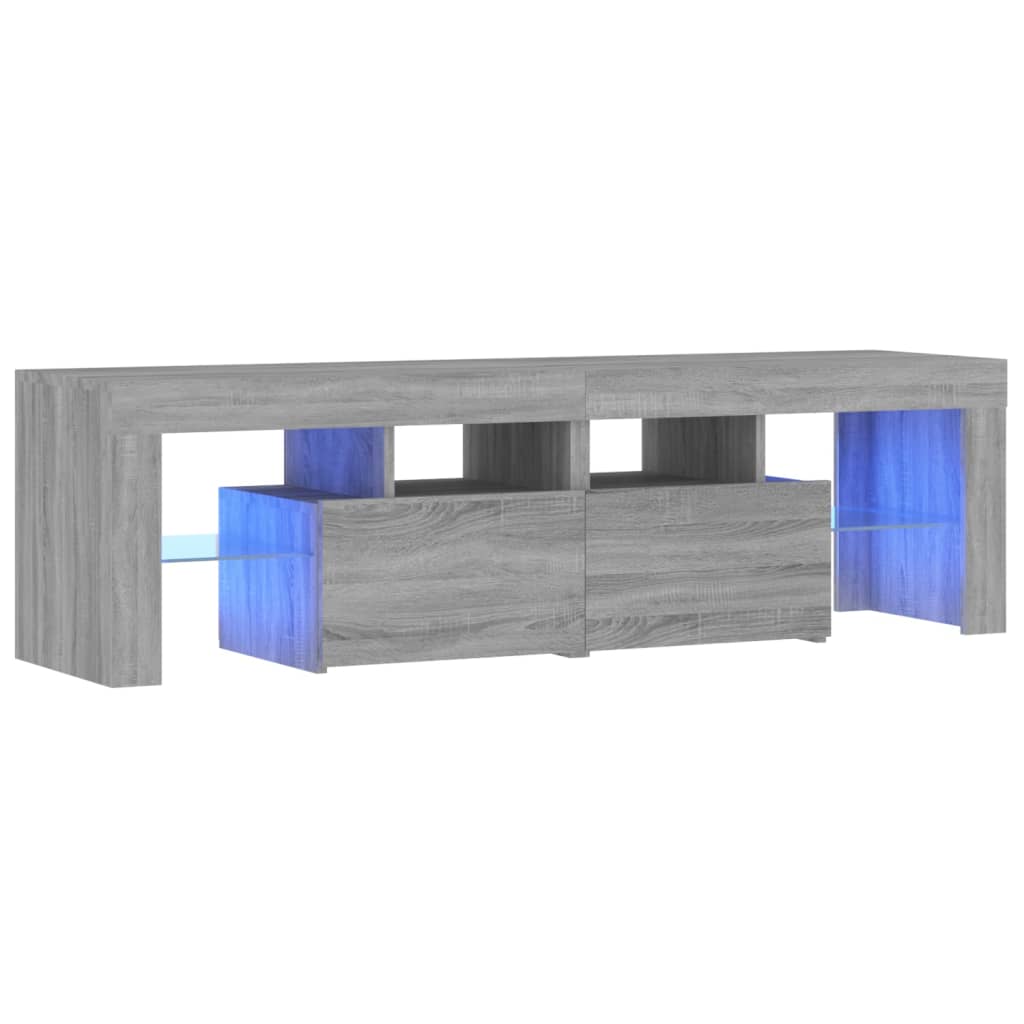 mueble tv - mesa de tv con luces led gris sonoma 140x365x40 cm