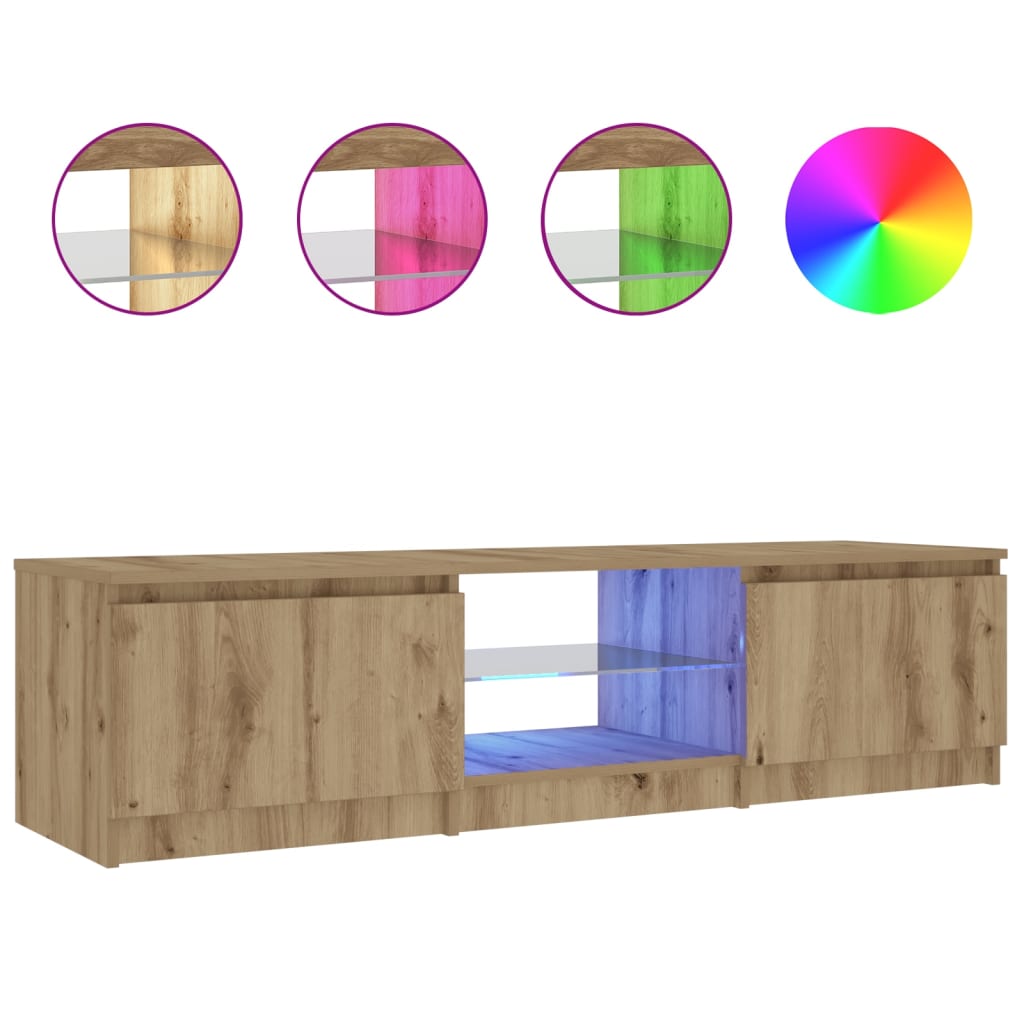 Mueble TV - Mesa de TV luces LED madera roble artisan 140x40x35,5 cm ...