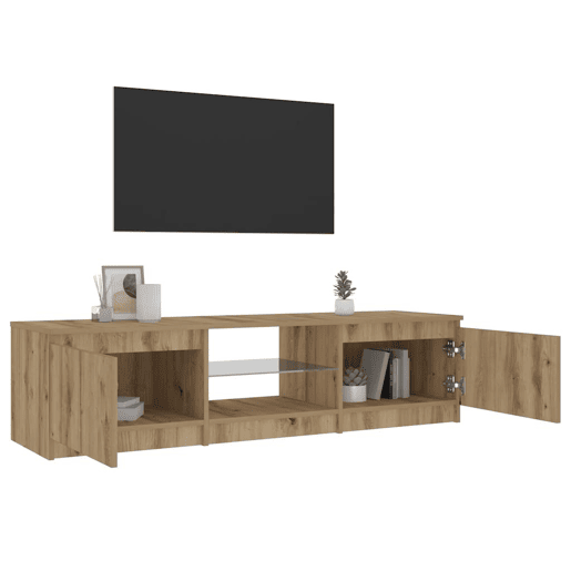 Móvel TV - Modulo de TV - Armário de TV c luzes LED derivados de madeira carvalho artisiano