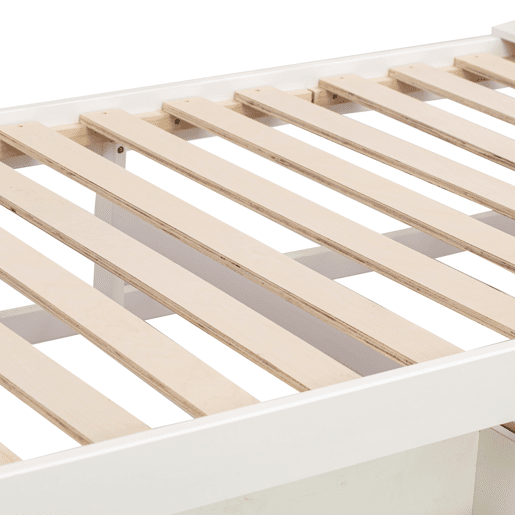 Cama de rodízio em madeira maciça - 90x190cm - com 2 gavetas e porta de carregamento USB na prateleira - Branco