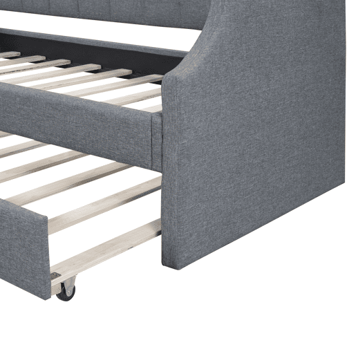 Cama de rodízio 90x190200cm em tecido de linho - com estrado de molas - Cinzento