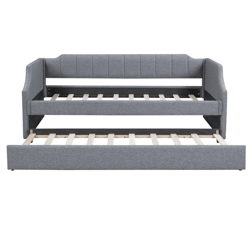 Cama de rodízio 90x190200cm em tecido de linho - com estrado de molas - Cinzento