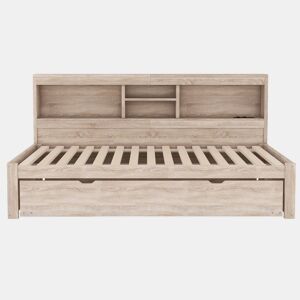 Divã 90x200cm com cama com gavetão 90x190cm - mesa de cabeceira com arrumação, LED e tomadas - Natruel