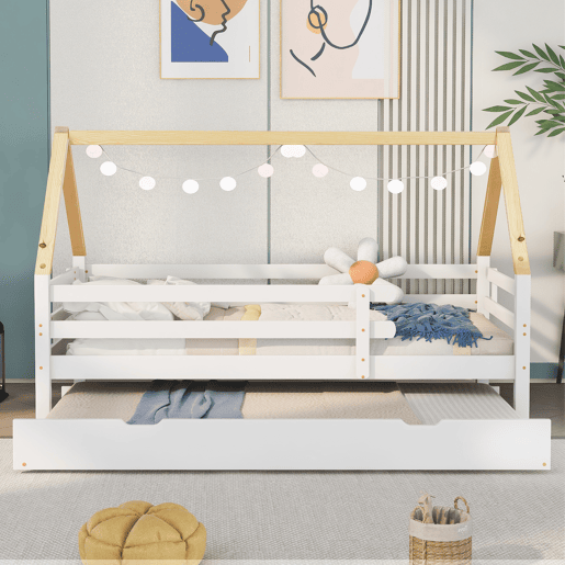 Cama com gavetão 90x200cm com estrado de ripas - cama de cabina em madeira maciça - Branco