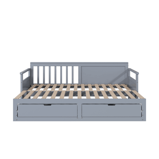 Cama com gavetão 90180x190cm madeira maciça - 2 gavetas com rodas - Cinzento