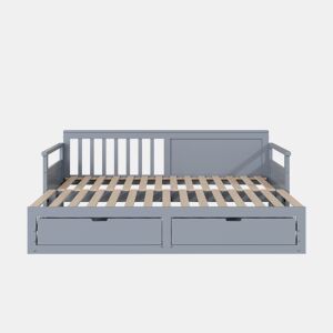 Cama com gavetão 90180x190cm madeira maciça - 2 gavetas com rodas - Cinzento