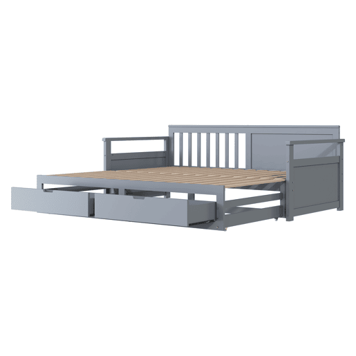 Cama com gavetão 90180x190cm madeira maciça - 2 gavetas com rodas - Cinzento
