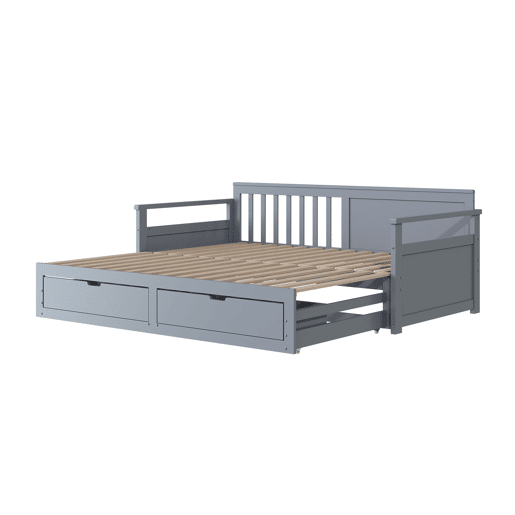 Cama com gavetão 90180x190cm madeira maciça - 2 gavetas com rodas - Cinzento
