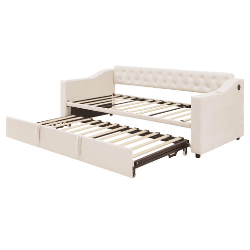 Cama com gavetão 90180x190 cm - com tomadas e compartimento para arrumação - tecido aveludado - Bege