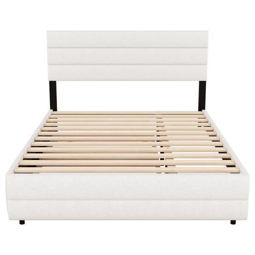 Cama de adulto 140x200 cm em tecido de linho - com cama de rodízio 90x190 cm e 2 gavetas - cabeceira regulável - Branco