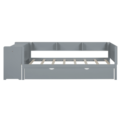 Cama individual 90x200 cm com cama de rodízio - com secretária lateral - Cinzento