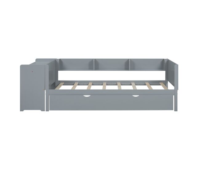 Cama individual 90x200 cm con cama nido - con escritorio al lado - gris