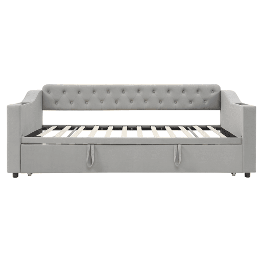 Cama com gavetão 90180x190 cm - com tomadas e compartimento para arrumação - tecido aveludado - Cinzento