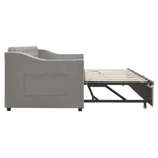 Cama com gavetão 90180x190 cm - com tomadas e compartimento para arrumação - tecido aveludado - Cinzento