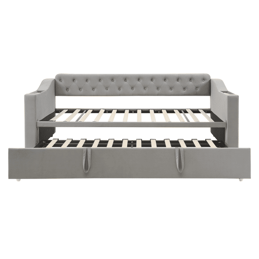 Cama com gavetão 90180x190 cm - com tomadas e compartimento para arrumação - tecido aveludado - Cinzento