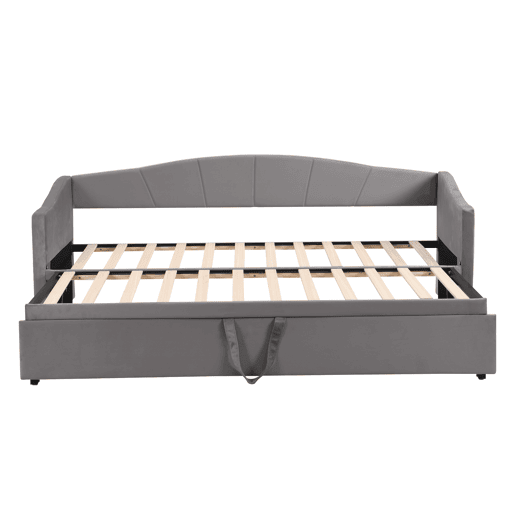 Cama com gavetão de veludo 180x200 cm - estrado de ripas - cinzento