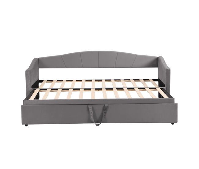 Cama nido de terciopelo 180x200 cm - somier de láminas - gris