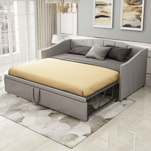 Cama com gavetão de veludo 180x200 cm - estrado de ripas - cinzento