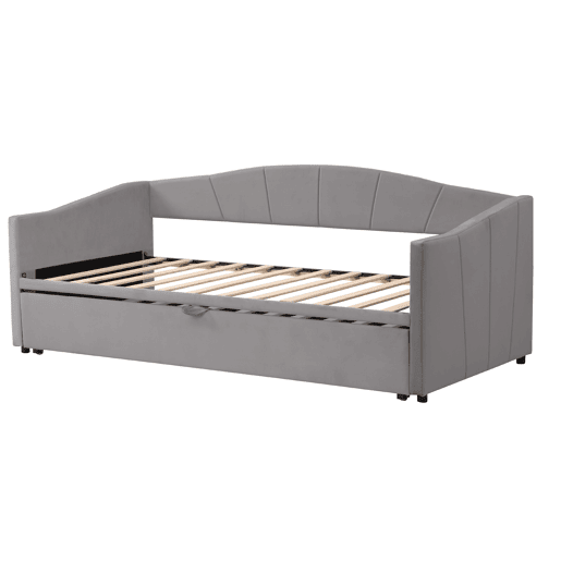 Cama com gavetão de veludo 180x200 cm - estrado de ripas - cinzento