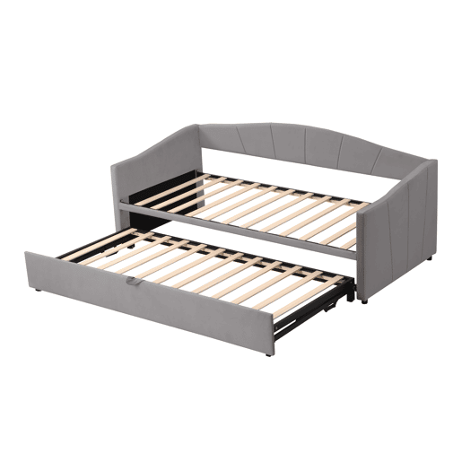 Cama com gavetão de veludo 180x200 cm - estrado de ripas - cinzento