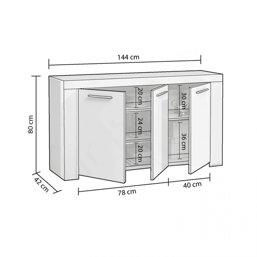 Aparador Dara Branco Artik (Branco mate) - Cinzento Cimento 144 x 80 x 42 cm