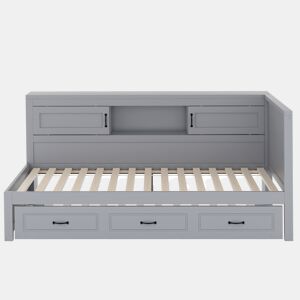 Divã 90x200cm com LED e tomadas - com cama com gavetão 90x190cm - Cinzento