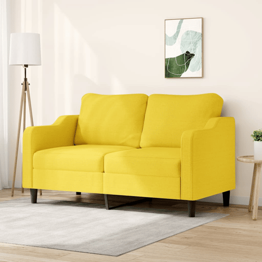 Sofá de 2 lugares - Sofá fixo 140 cm tecido amarelo-claro Sofá de 2 lugares - Sofá fixo 140 cm tecido amarelo-claro