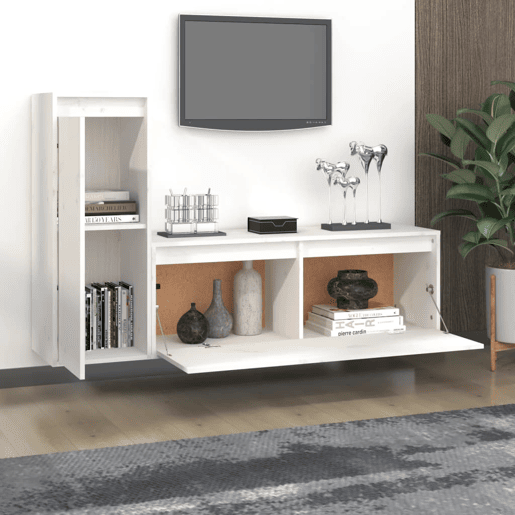 móveis de TV - Armários TV 2 pcs madeira de pinho maciça branco
