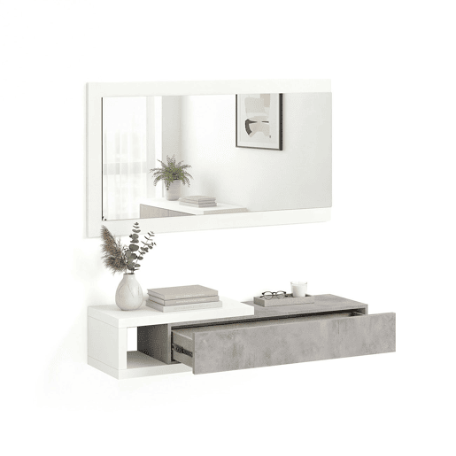 Armário de corredor Derek com espelho Branco Artik (Branco mate) - Cinzento Cimento 95 x 19 x 26 cm Armário de corredor Derek com espelho Branco Artik (Branco mate) - Cinzento Cimento 95 x 19 x 26 cm