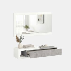 Armário de corredor Derek com espelho Branco Artik (Branco mate) - Cinzento Cimento 95 x 19 x 26 cm