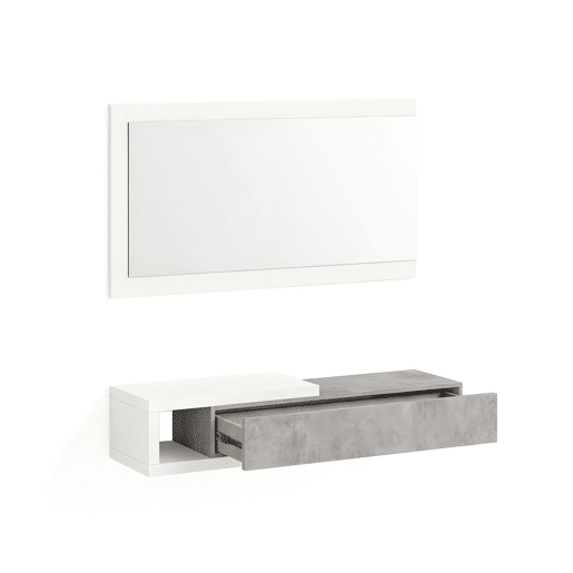 Armário de corredor Derek com espelho Branco Artik (Branco mate) - Cinzento Cimento 95 x 19 x 26 cm Armário de corredor Derek com espelho Branco Artik (Branco mate) - Cinzento Cimento 95 x 19 x 26 cm