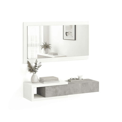 Armário de corredor Derek com espelho Branco Artik (Branco mate) - Cinzento Cimento 95 x 19 x 26 cm Armário de corredor Derek com espelho Branco Artik (Branco mate) - Cinzento Cimento 95 x 19 x 26 cm