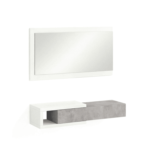 Armário de corredor Derek com espelho Branco Artik (Branco mate) - Cinzento Cimento 95 x 19 x 26 cm Armário de corredor Derek com espelho Branco Artik (Branco mate) - Cinzento Cimento 95 x 19 x 26 cm