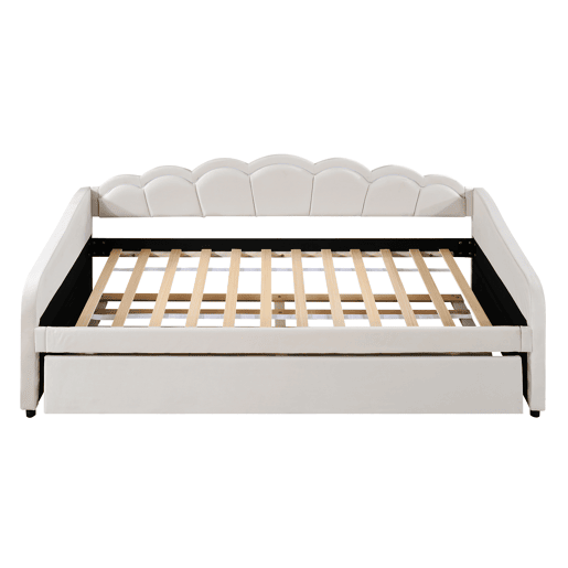 Cama divã com LED 90x200cm + cama com gavetão 90x190cm - estofo em tecido de veludo - Bege (colchão não incluído)