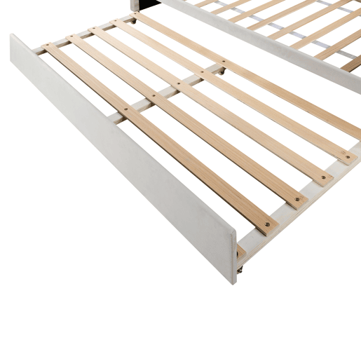 Cama divã com LED 90x200cm + cama com gavetão 90x190cm - estofo em tecido de veludo - Bege (colchão não incluído)