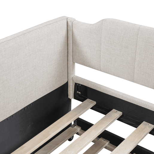 Cama de rodízio 90x190200cm em tecido de linho - com estrado de molas - Bege