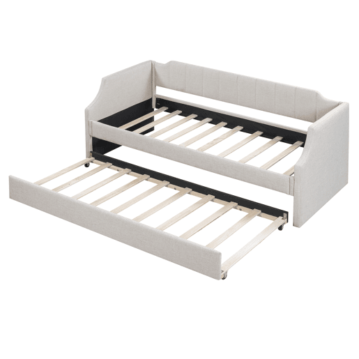 Cama de rodízio 90x190200cm em tecido de linho - com estrado de molas - Bege