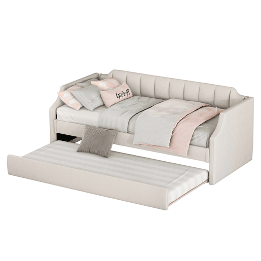 Cama de rodízio 90x190200cm em tecido de linho - com estrado de molas - Bege