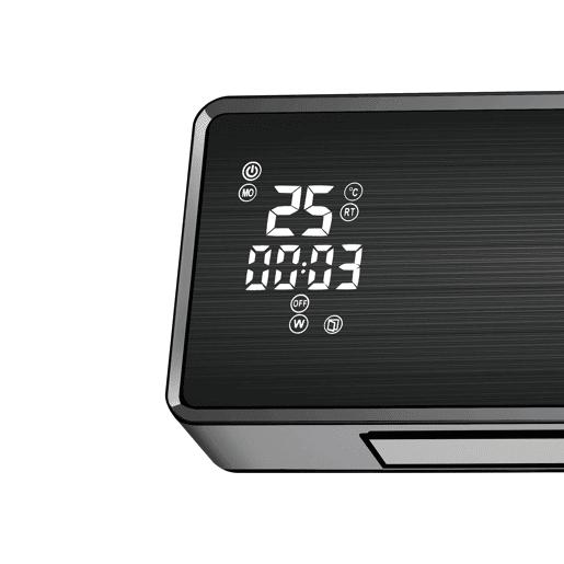Aquecedor de parede cerâmico split 2000 W com frente em vidro preto com controlo WIFI