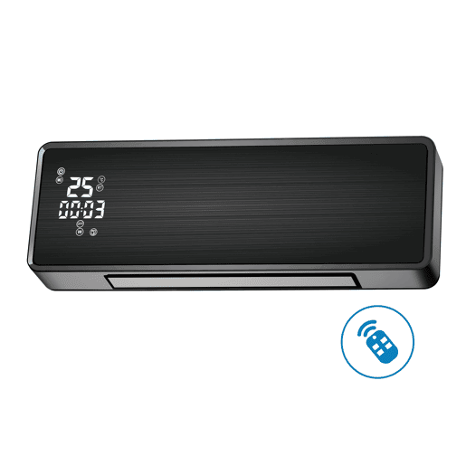 Aquecedor de parede cerâmico split 2000 W com frente em vidro preto com controlo WIFI