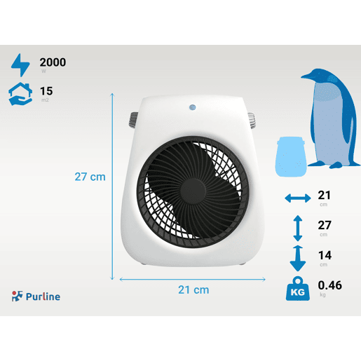 Aquecedor de chão vertical, termóstato regulável e duas potências de 10002000W