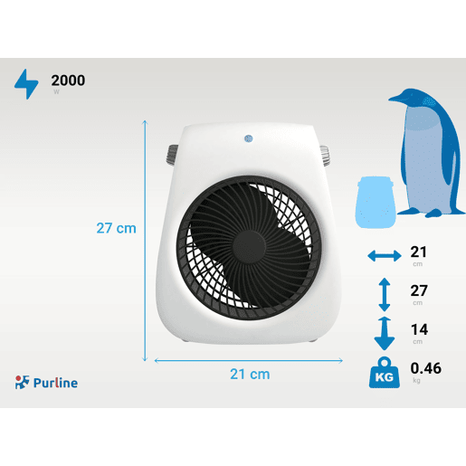 Aquecedor de chão vertical, termóstato regulável e duas potências de 10002000W