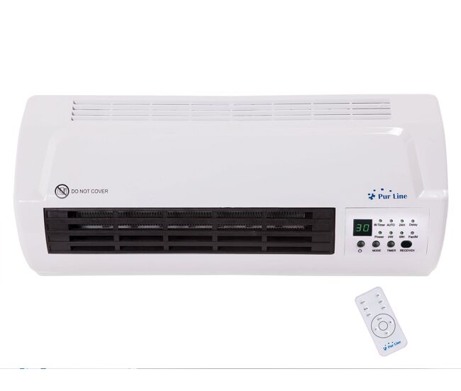 Calefactor cerámico de 2000w con display led táctil con termostato. temporizador y 3 modos de funcionamiento. diseño en color blanco de 45x11x18.5. con todo lo necesario para instalarse en la pared sin necesidad de obra. ideal para 12m2.