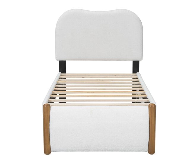 Cama tapizada de felpa 90x200 cm - con cama nido extraíble 90x190 cm - con somier de láminas de mdf - blanco
