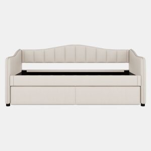 Cama individual 90x200 cm - sofá-cama extensível, luz ambiente, linho, estilo minimalista - bege